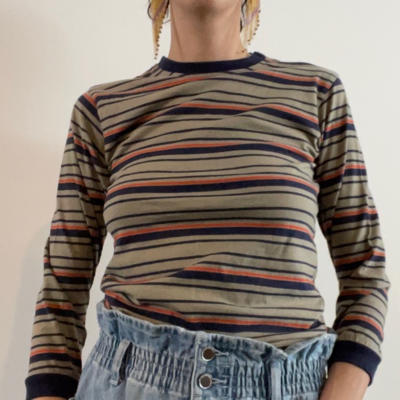 Vintage striped boys fit top size Xs cropped sleeve - Picture 3 of 5